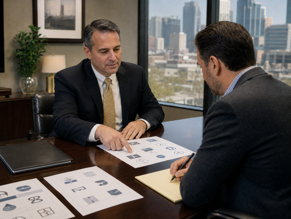 Local IP attorney reviewing small business intellectual property documents.